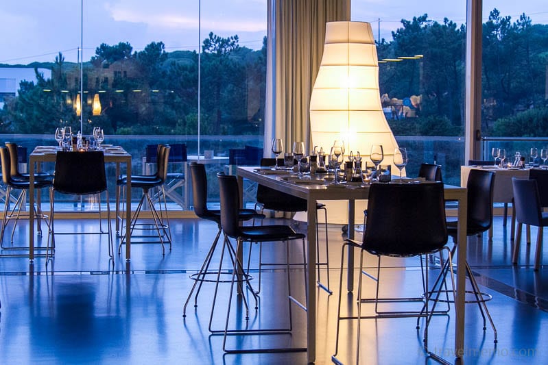 Restaurant table with luminaires in the Oitavos hotel, Portugal