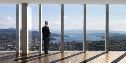 Fotomontage mit Aussicht vom Prime Tower in Richtung Zürichsee