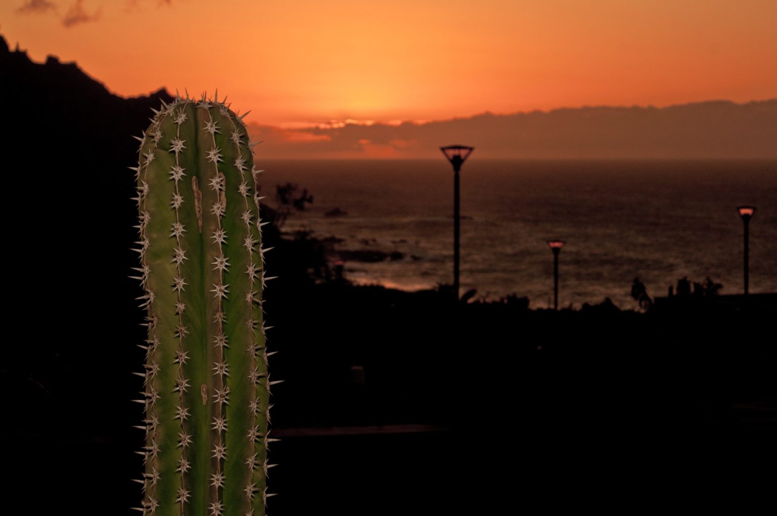 Sonnenuntergang auf der Strasse zum Burgados Restaurant an der Küste