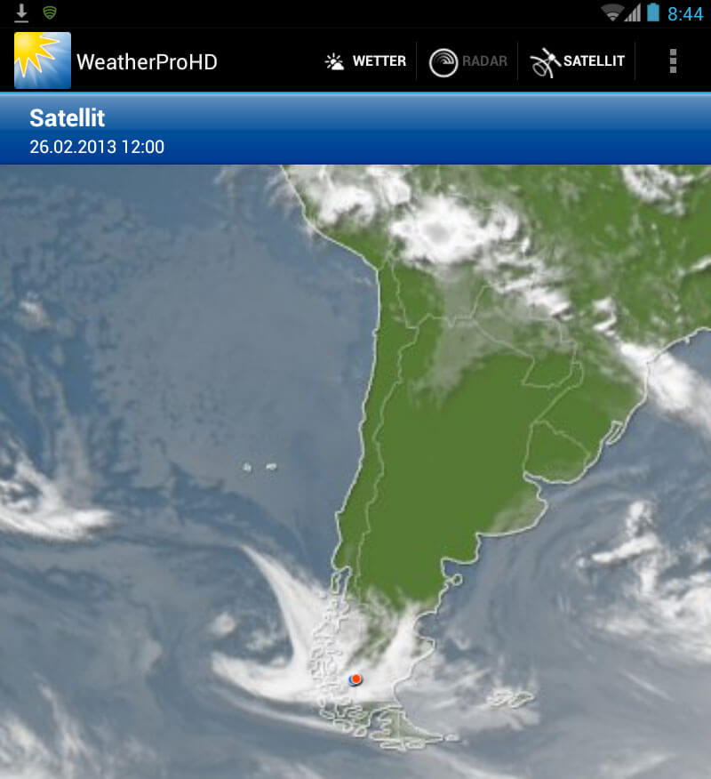 Wettersatellit: Regen über Patagonien