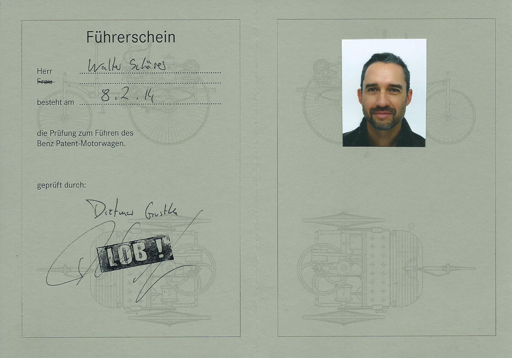 Führerschein für den Benz Patent-Motorwagen