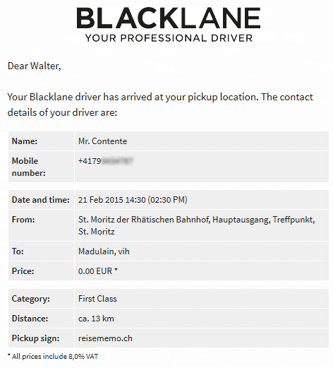 Ankündigung des Blacklane-Fahrers