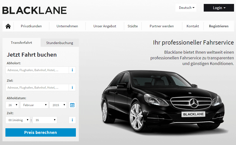 Homepage von  Blacklane.com