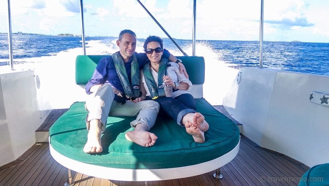 Katja & Walter auf dem Schnellboot zum Gili Lankanfushi