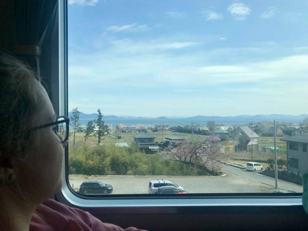 Blick aus dem Zugfenster auf die Landschaft