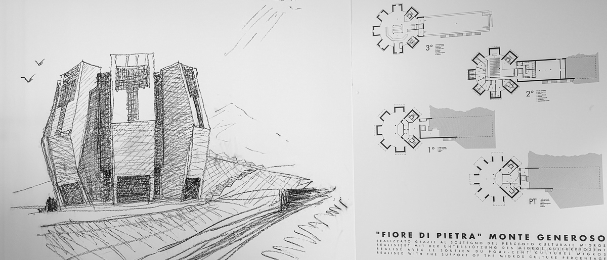 Architektur von Mario Botta: Perspektive und Grundrisse der Steinblume