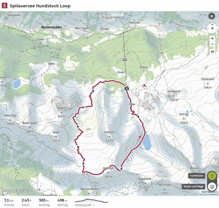 Karte der Wanderroute gemäss Outdooractive